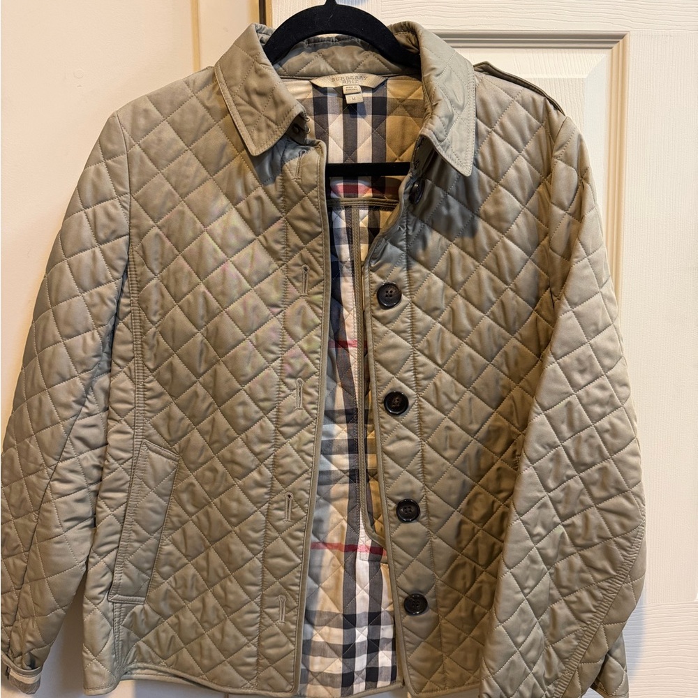Burberry Beige Quilted Jacket with Plaid Interior